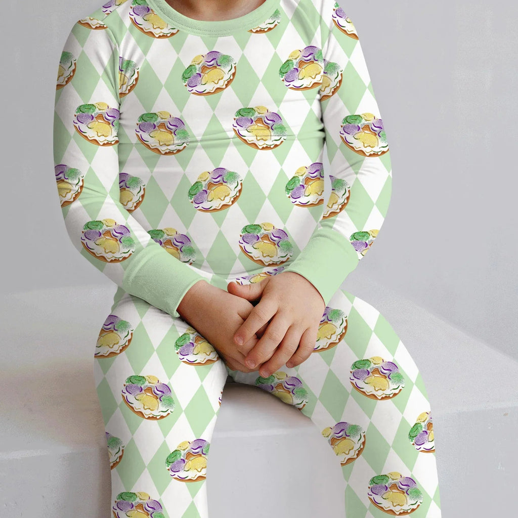 Mardi Gras Donut Bamboo Two Piece Long Sleeve Pajama Set