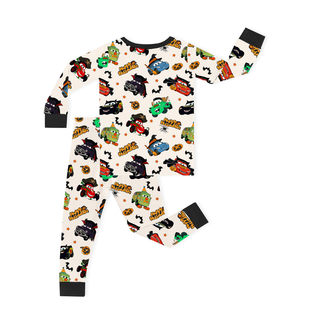 Halloween Smiley Face Car and Bus Pumpkin Kids Two-Piece Pajama Set