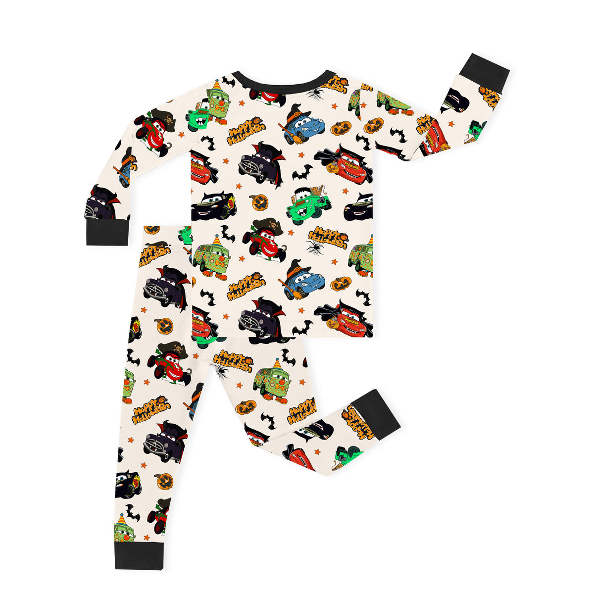 Halloween Smiley Face Car and Bus Pumpkin Kids Two-Piece Pajama Set
