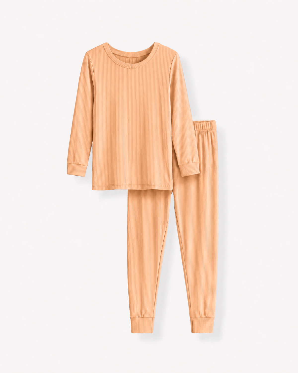 Orange Ribbed Bamboo Two Piece Long Sleeve Pajama Set