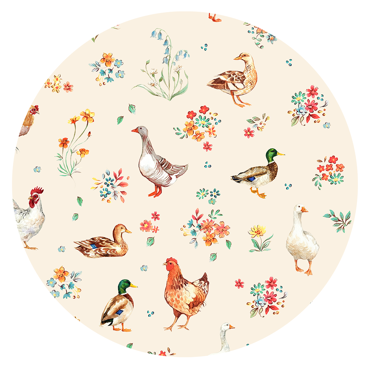 Kids Bamboo Two-Piece Pajama Set Farm Duck and Chicken in Wildflower Floral