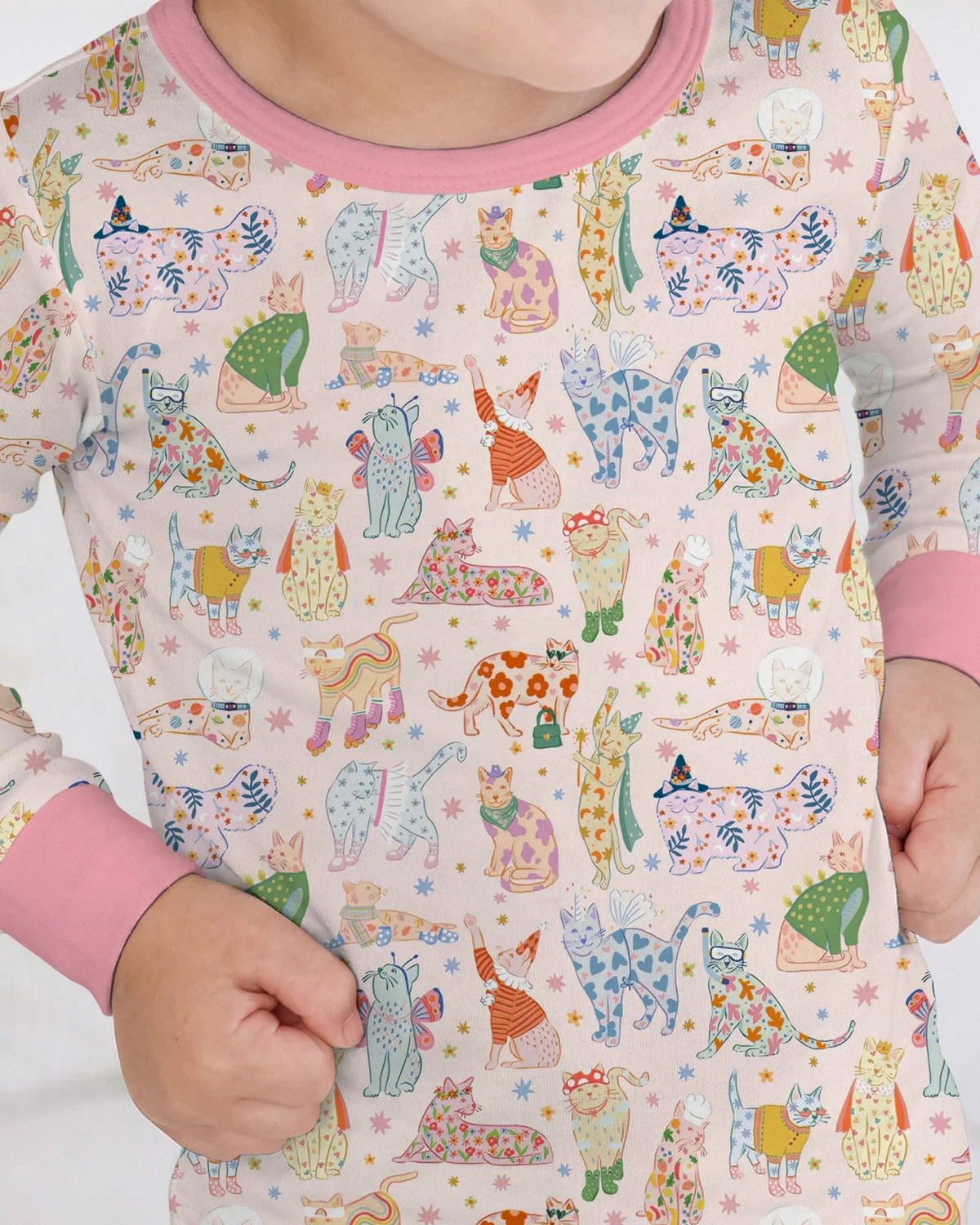 Whimsical Cat Parade Two Piece Long Sleeve Pajama Set