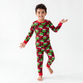 Christmas Green Face Red Two-Piece Bamboo Long Sleeve Pajama Set