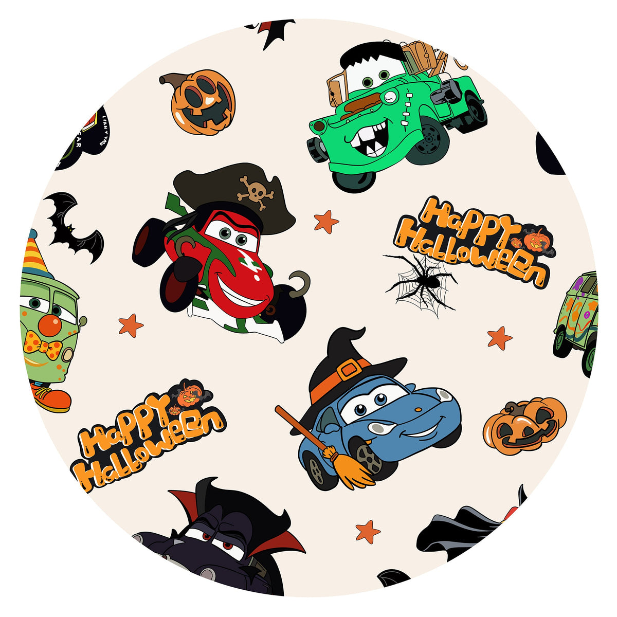 Halloween Smiley Face Car and Bus Pumpkin Kids Two-Piece Pajama Set
