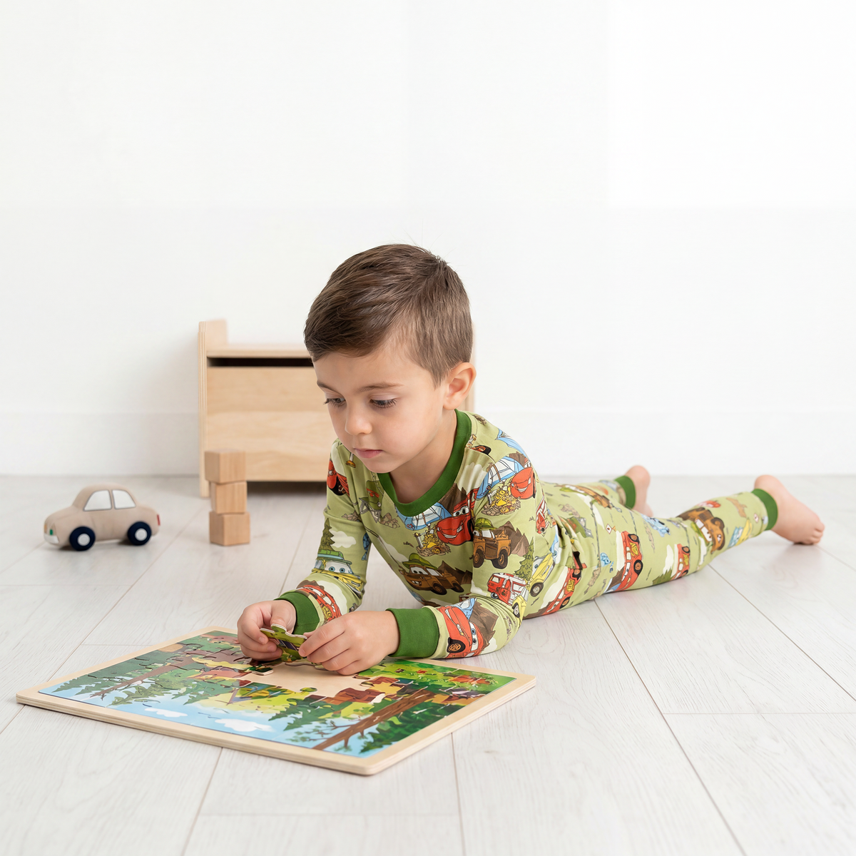 Summer Forest Camping Cars Kids Two-Piece Pajama Set