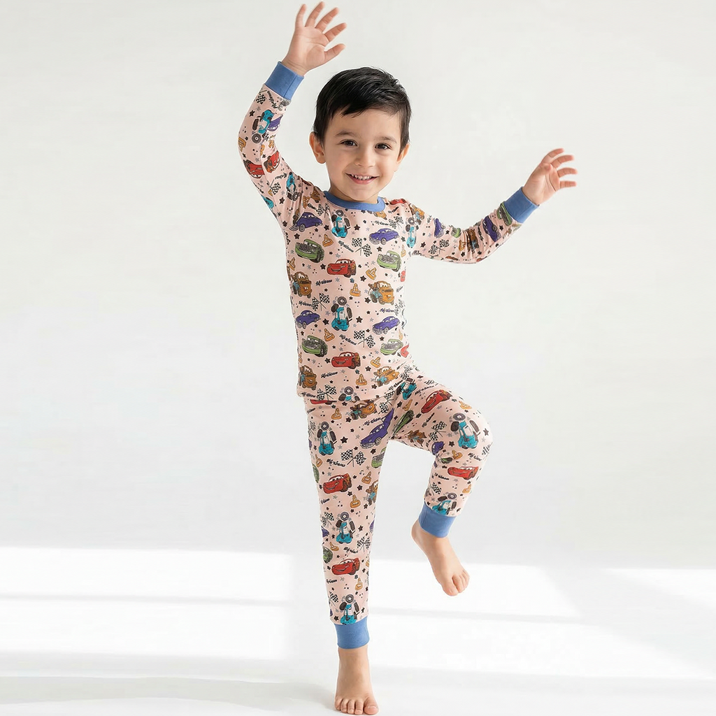 Cartoon Car Pentacle Kids Bamboo Two-Piece Pajama Set