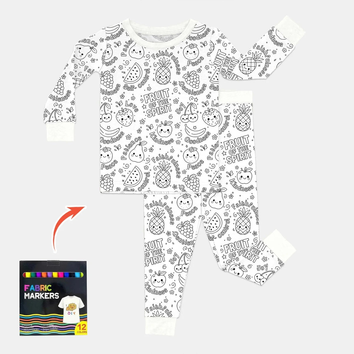 All Colorable Fruit of the Spirit Bamboo Two Piece Long Sleeve Pajama Set