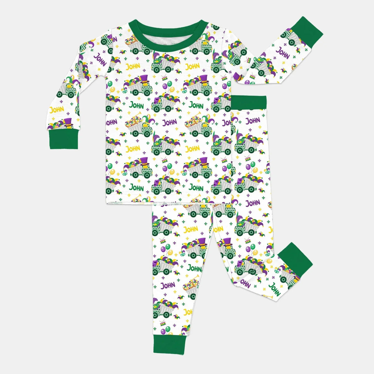 Mardi Gras Trucks Bamboo Two Piece Long Sleeve Pajama Set