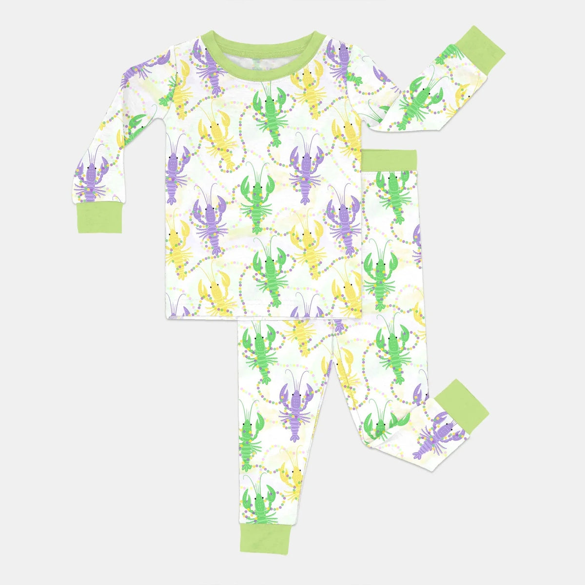 Mardi Gras Crawfish Family Matching Bamboo Two Piece Long Sleeve Pajama Set