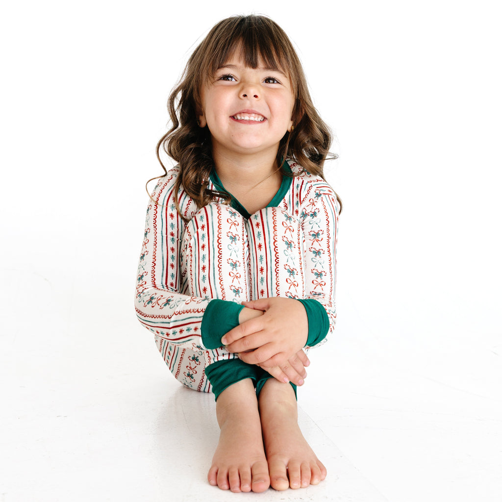 Three-color Striped Bow Kids Bamboo Two-Piece Pajama Set