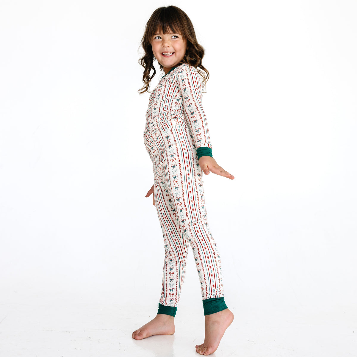 Three-color Striped Bow Kids Bamboo Two-Piece Pajama Set