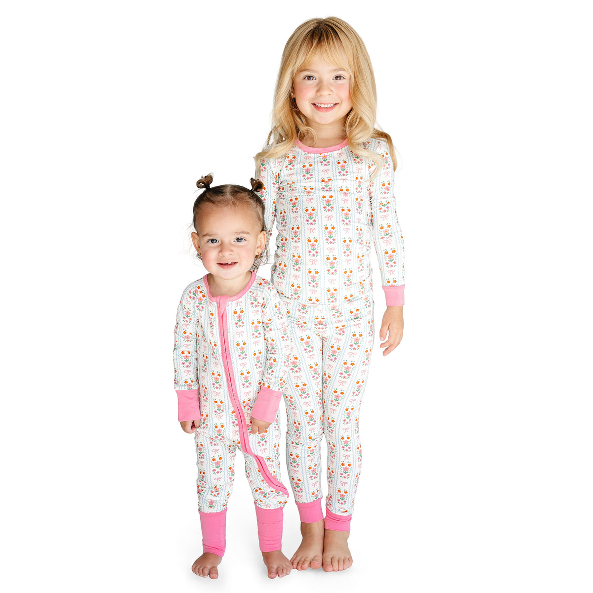 Pink Flower Stripes Bamboo Long Sleeve Pajama Set
