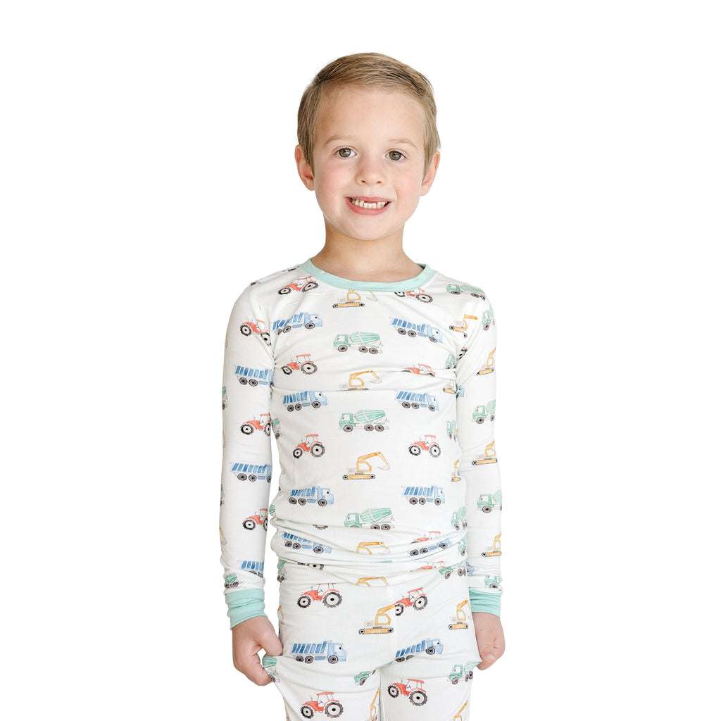 Excavator Truck Kids Bamboo Two-Piece Pajama Set