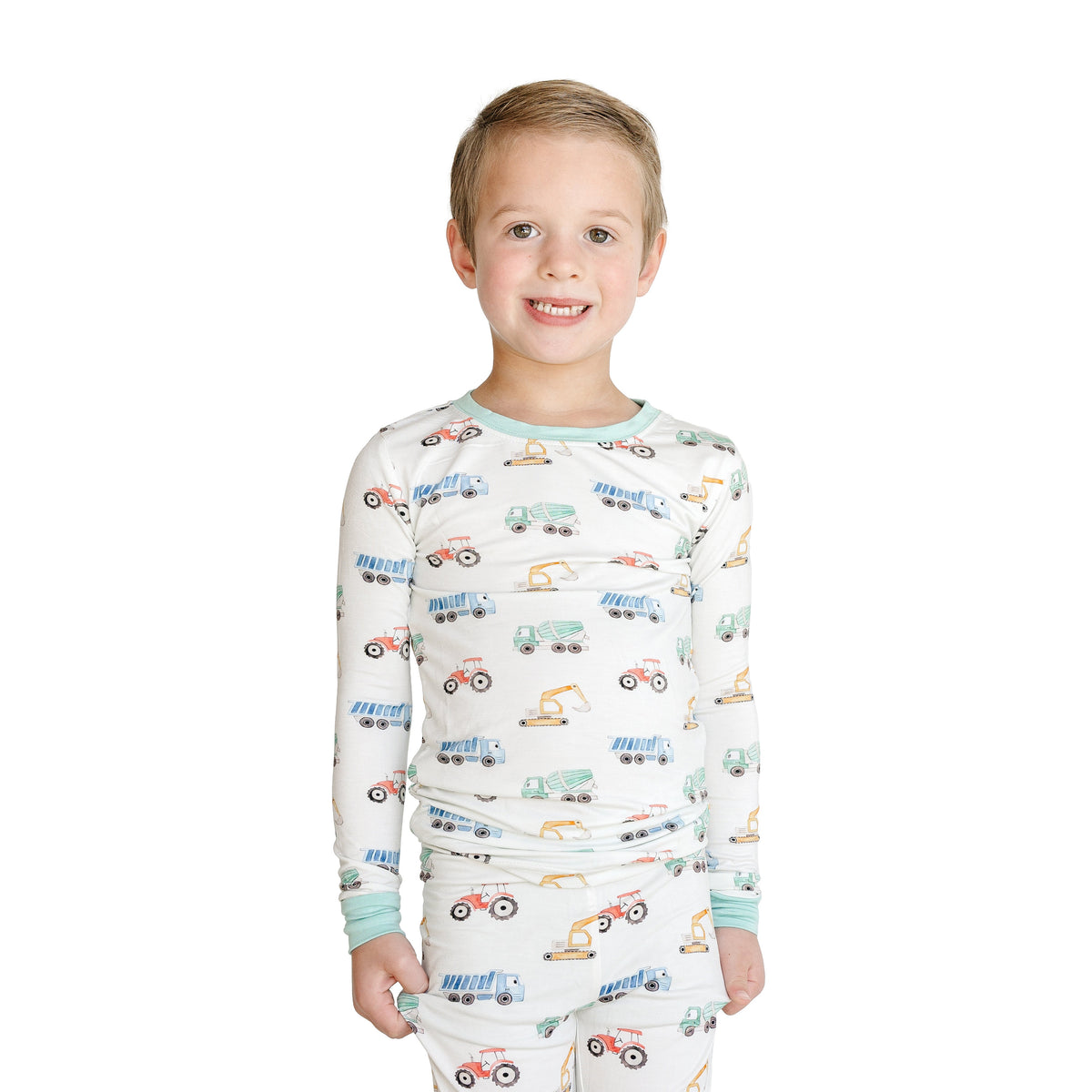 Excavator Truck Kids Bamboo Two-Piece Pajama Set