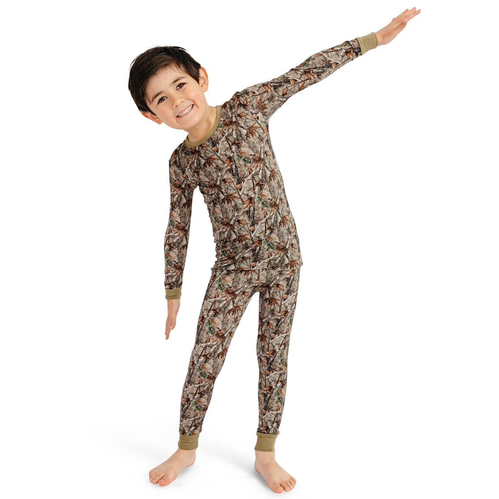 Retro Leaves Kids Bamboo Two-Piece Pajama Set