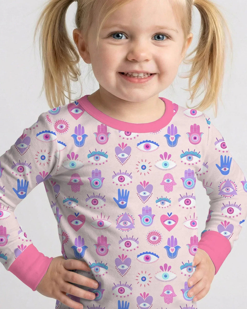 Hamsa Heart Guardians Family Matching Bamboo Two Piece Long Sleeve Pajama Set