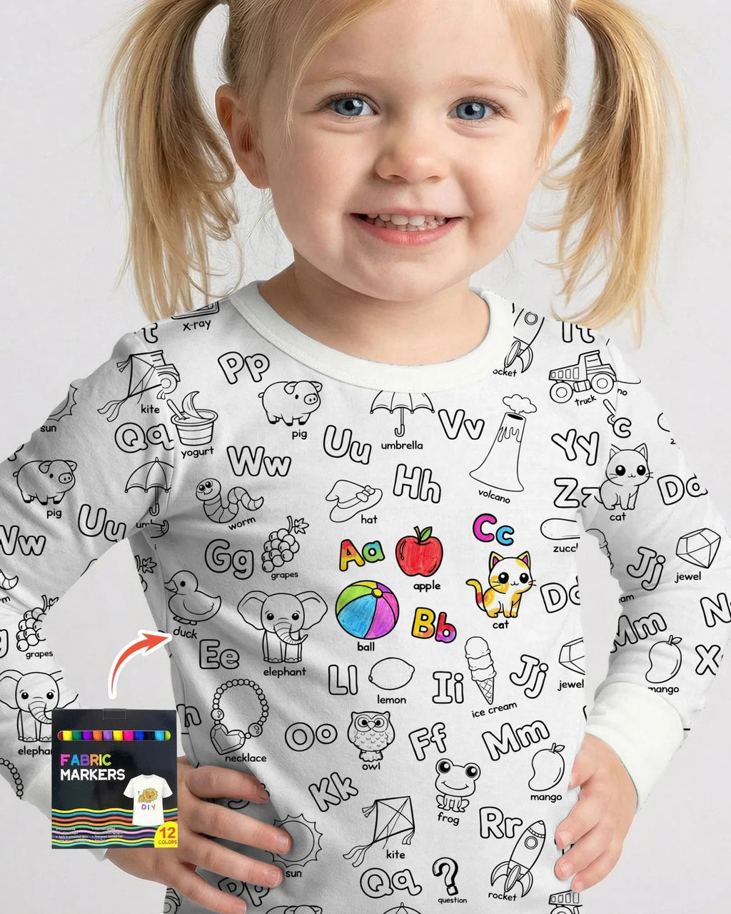 All Colorable Alphabet Bamboo Two Piece Long Sleeve Pajama Set