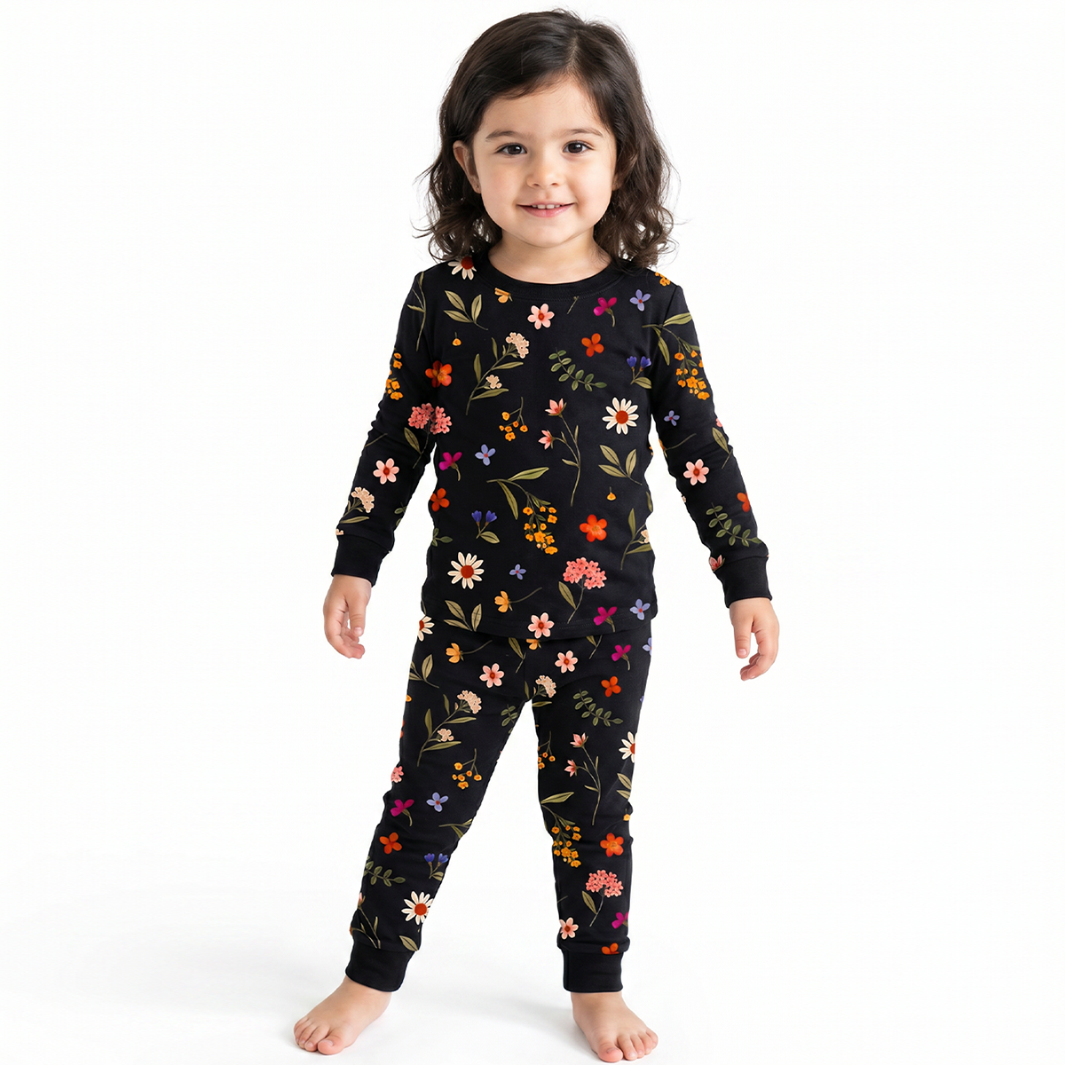 Kids Bamboo Two-Piece Pajama Set Midnight Wildflower Floral Fantasy