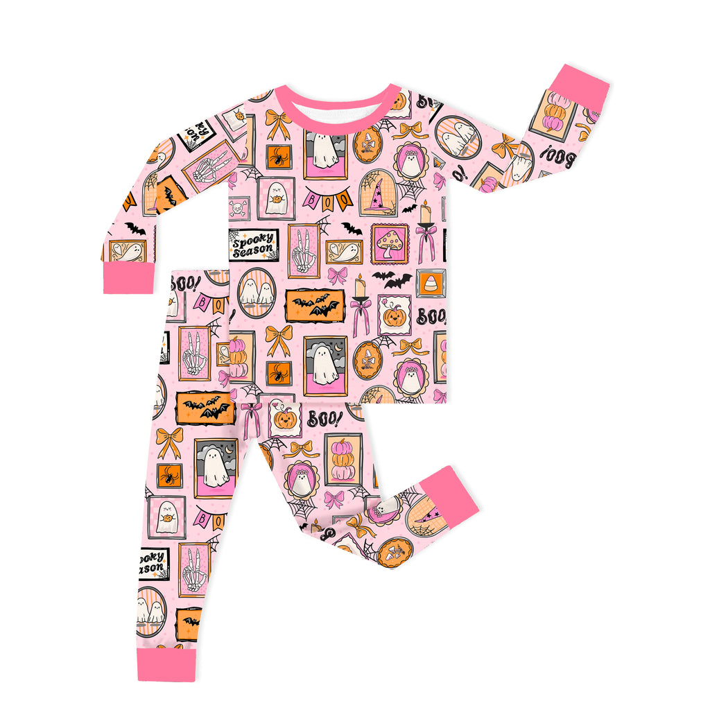 Halloween Pink Spooky Gallery Kids Bamboo Two-Piece Pajama Set