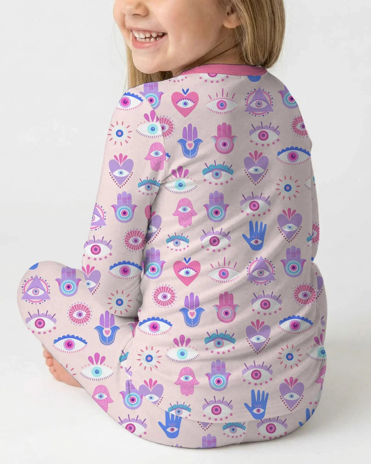 Hamsa Heart Guardians Family Matching Bamboo Two Piece Long Sleeve Pajama Set