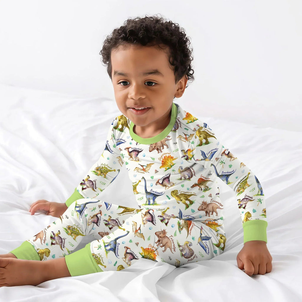 Dino Dreamland Bamboo Two Piece Long Sleeve Pajama Set