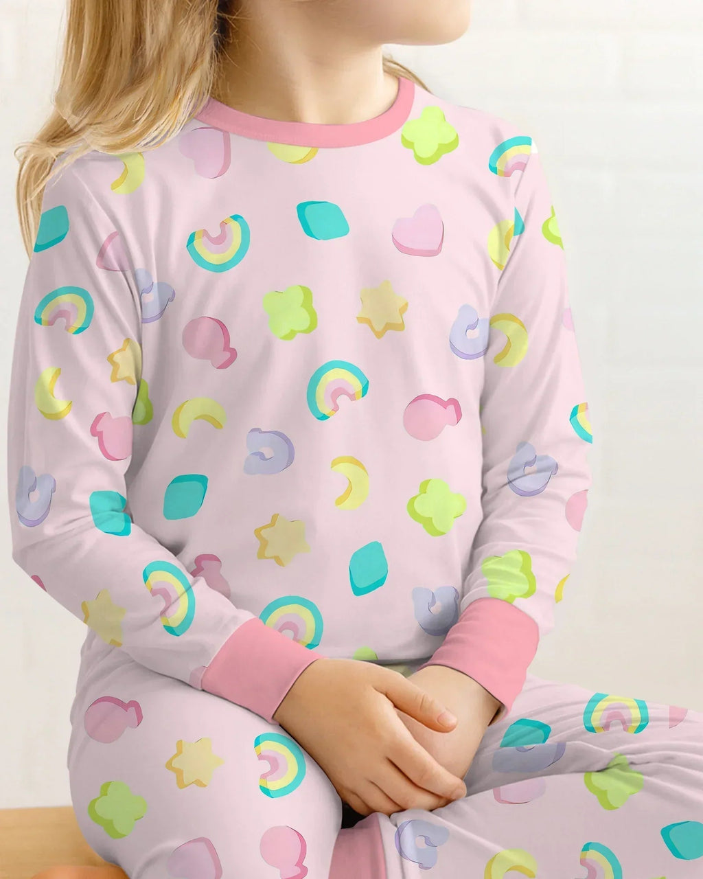 Pastel Lucky Charms Scatter Bamboo Two Piece Long Sleeve Pajama Set