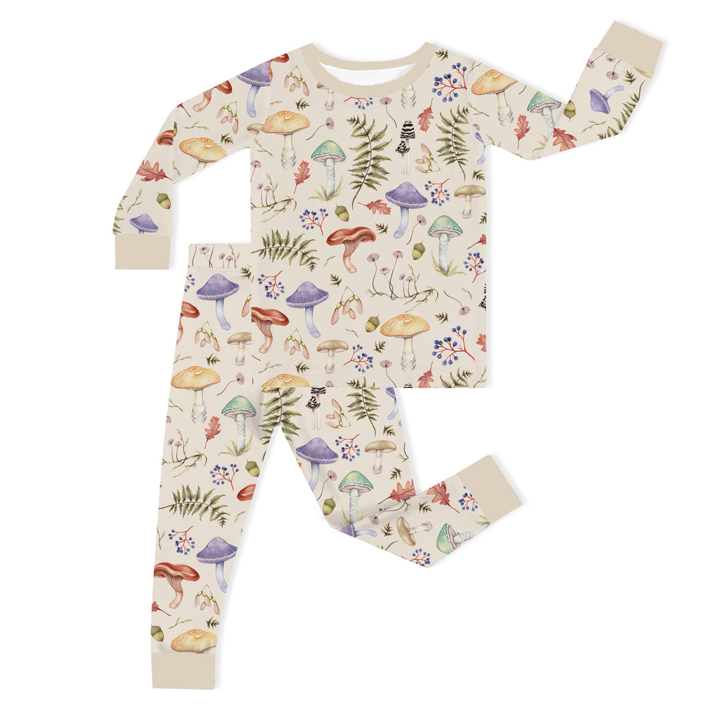 Kids Bamboo Two-Piece Pajama Set Mushroom Magic Meadow Adventure