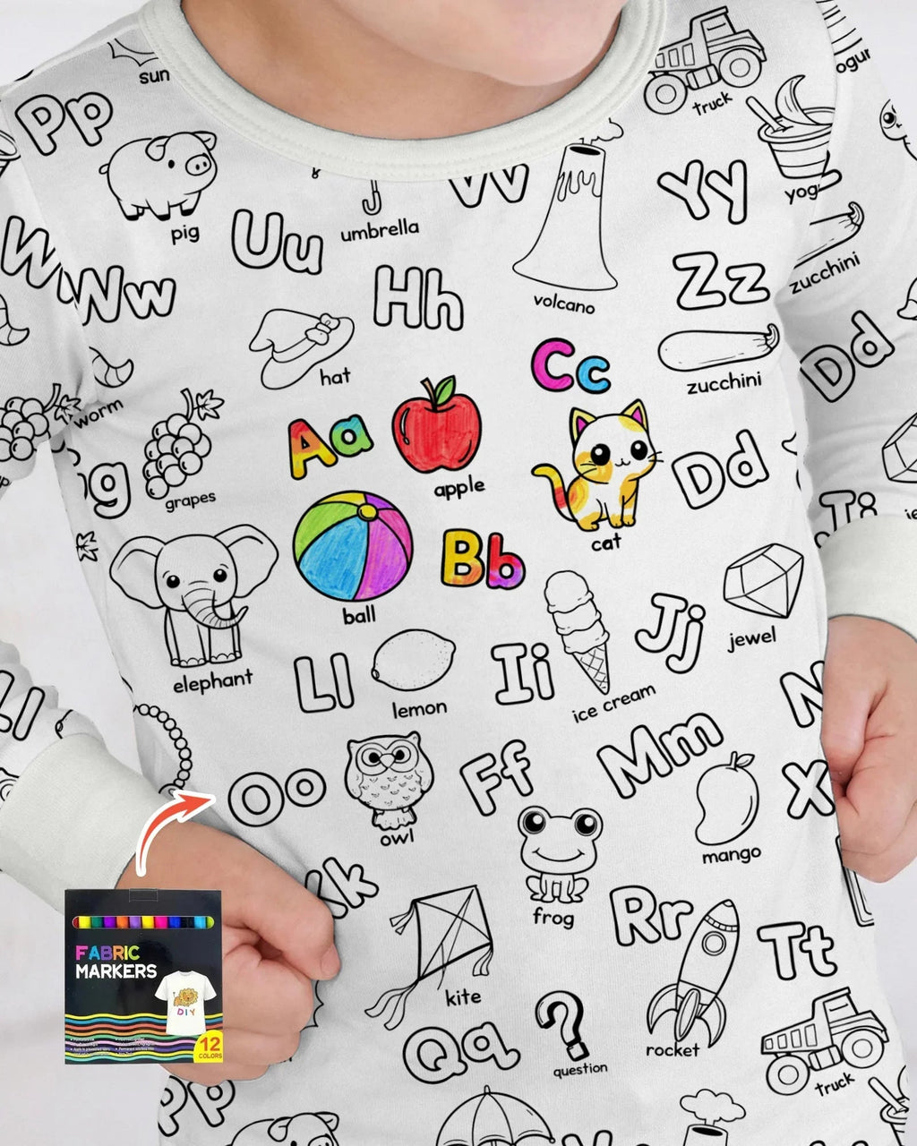 All Colorable Alphabet Bamboo Two Piece Long Sleeve Pajama Set