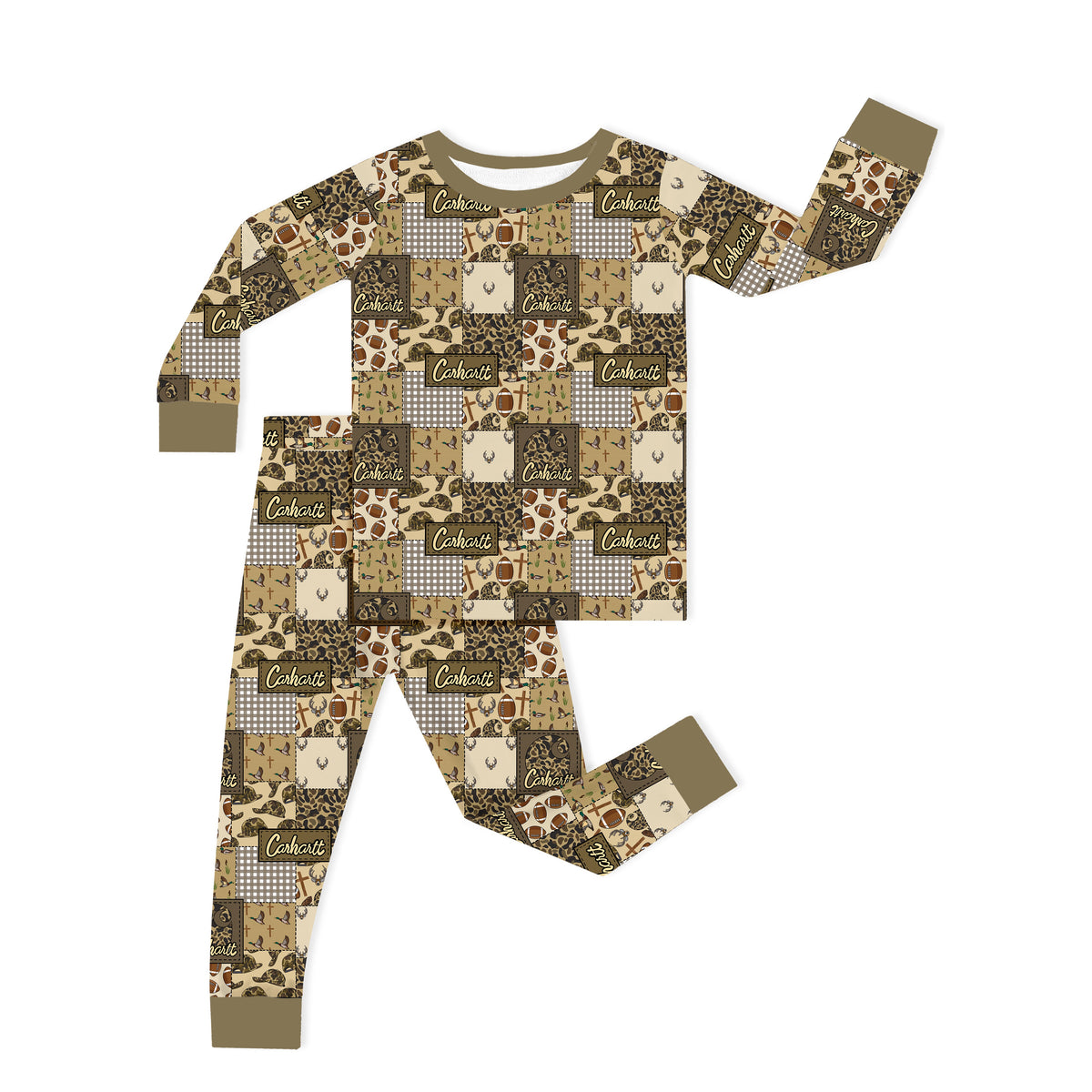 Camo and Football Western Hunting Patchwork Kids Two-Piece Pajama Set