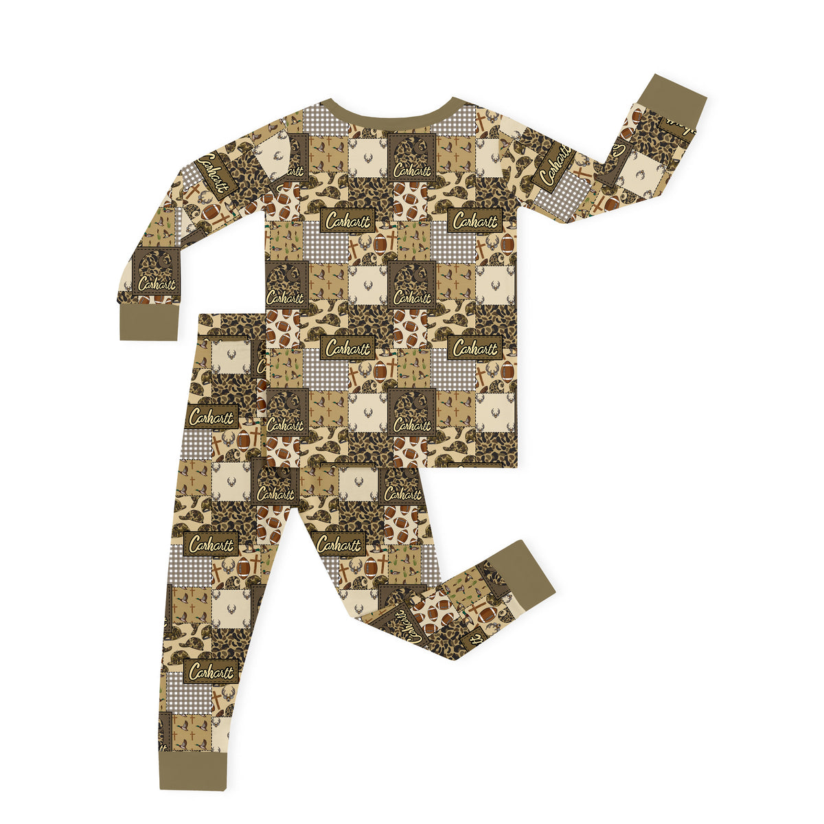 Camo and Football Western Hunting Patchwork Kids Two-Piece Pajama Set