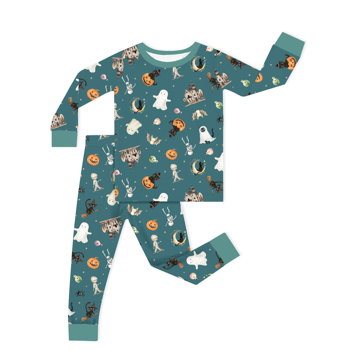 Halloween Spooky Ghost Pumpkin Patch Kids Bamboo Two-Piece Pajama Set