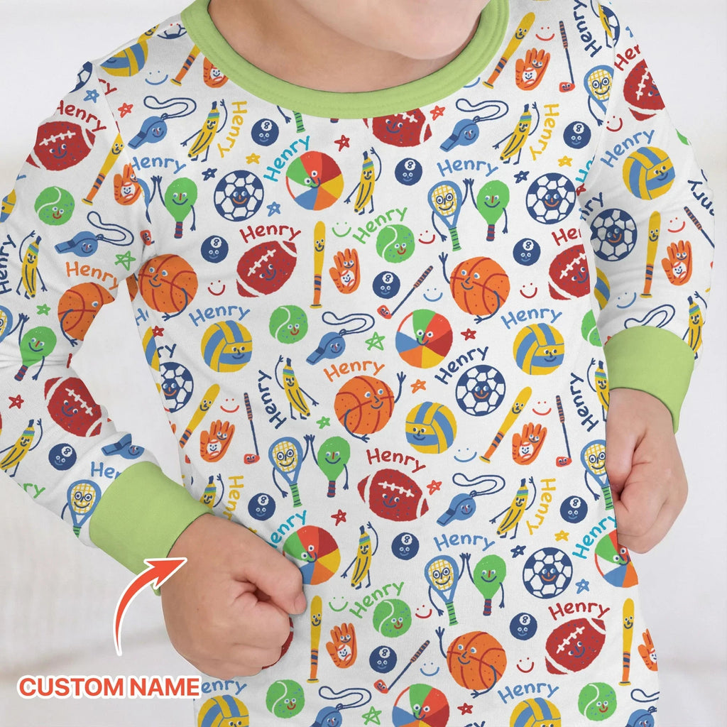 Play Ball Custom Name Bamboo Two Piece Long Sleeve Pajama Set