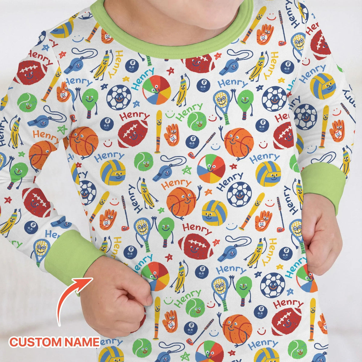 Play Ball Custom Name Bamboo Two Piece Long Sleeve Pajama Set