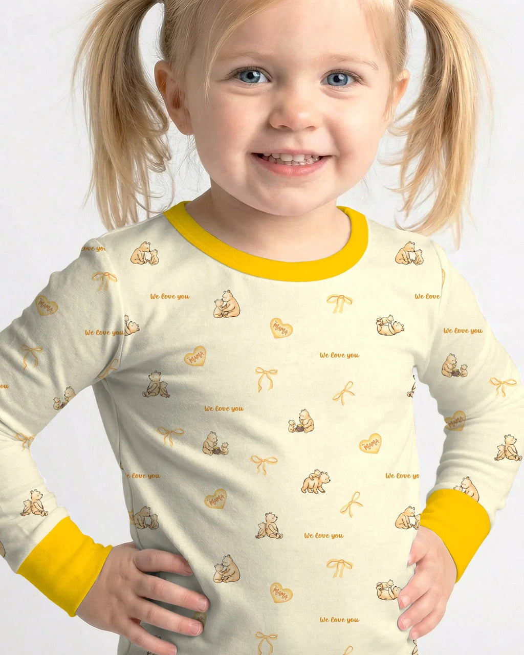 Sweat Yellow Mama Bear Two Piece Long Sleeve Pajama Set