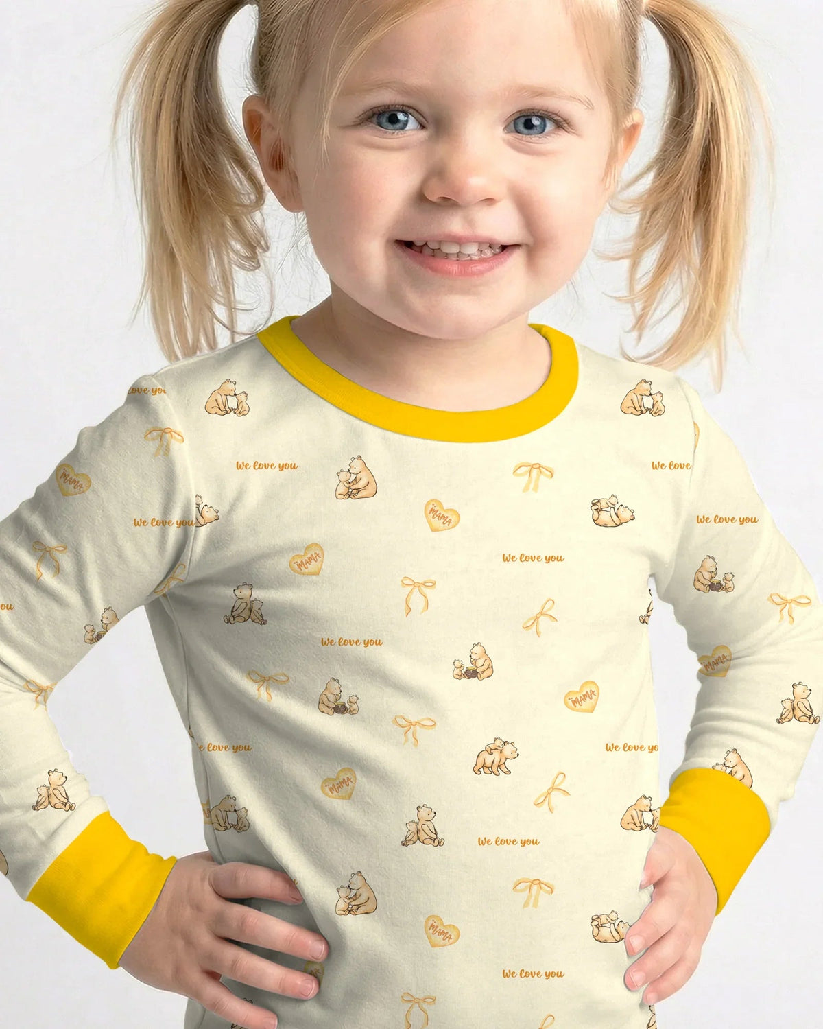 Sweat Yellow Mama Bear Two Piece Long Sleeve Pajama Set