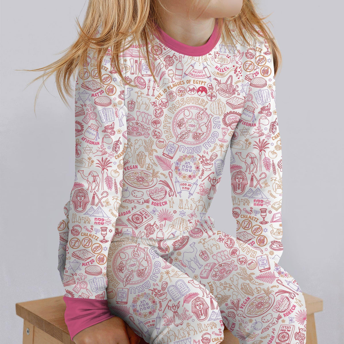 Doodle Passover Matching Family Bamboo Two Piece Long Sleeve Pajama Set