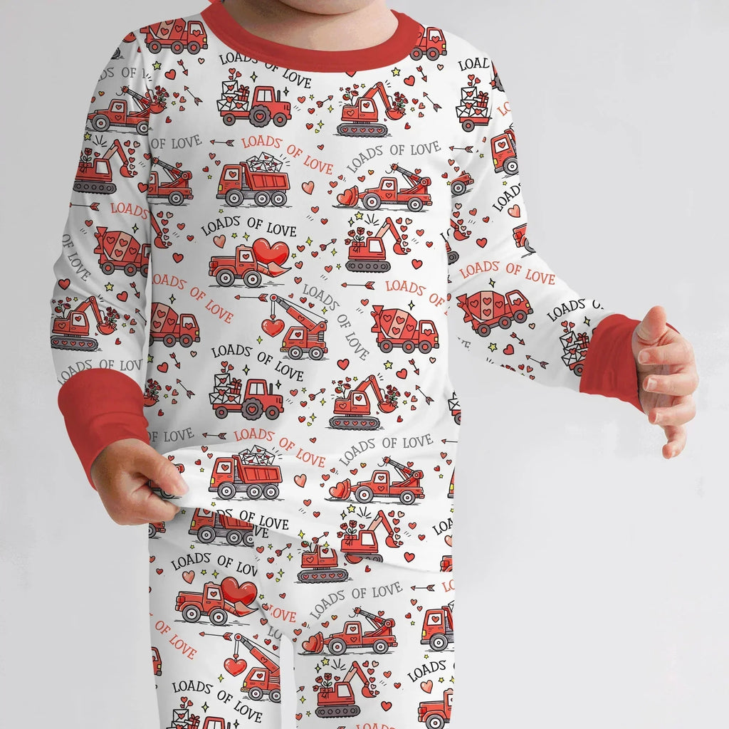 Construction Trucks Loads of Love Bamboo Two Piece Long Sleeve Pajama Set