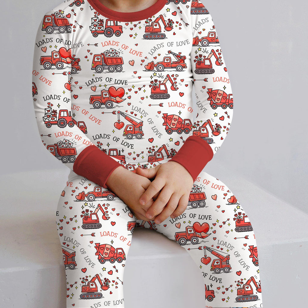 Construction Trucks Loads of Love Bamboo Two Piece Long Sleeve Pajama Set