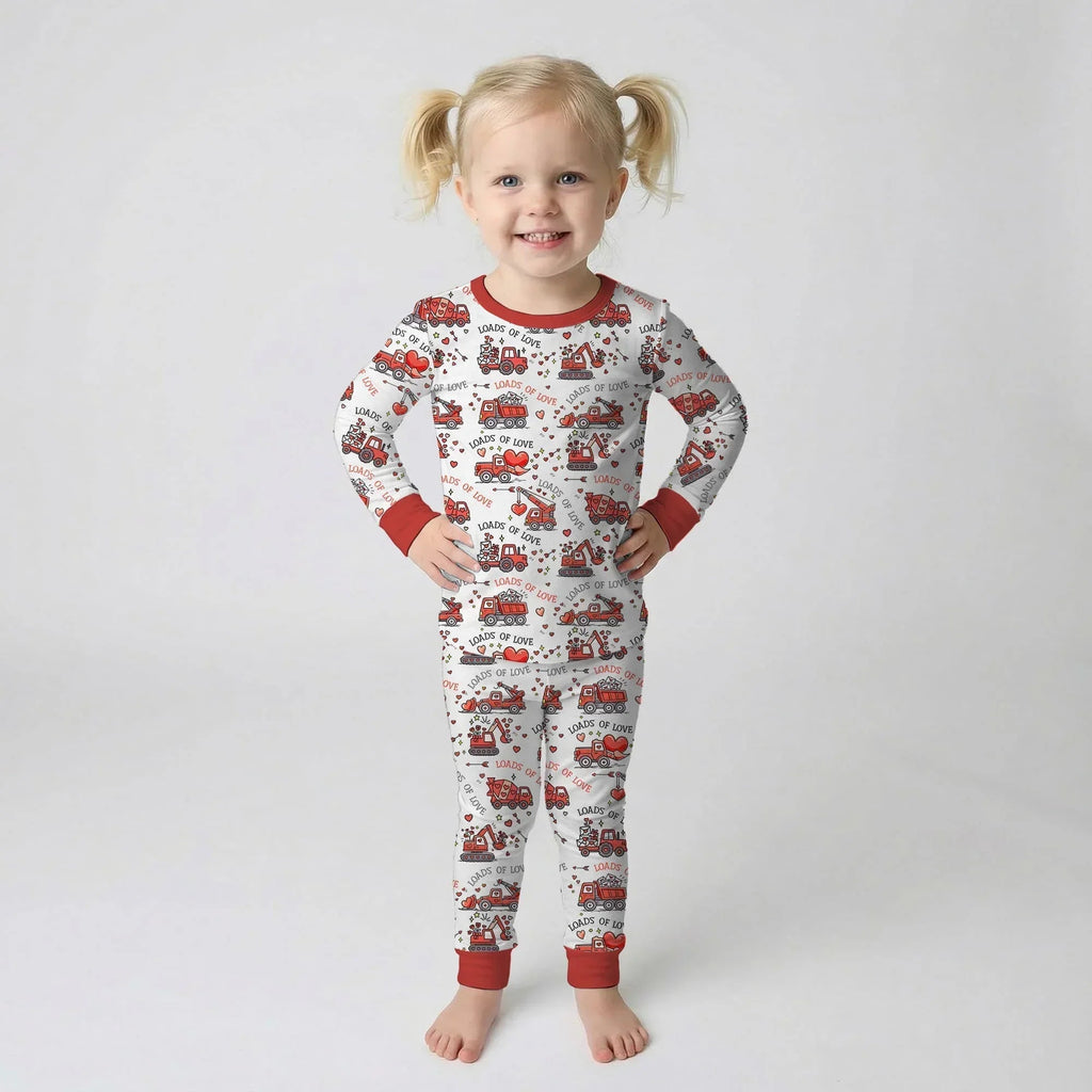 Construction Trucks Loads of Love Bamboo Two Piece Long Sleeve Pajama Set