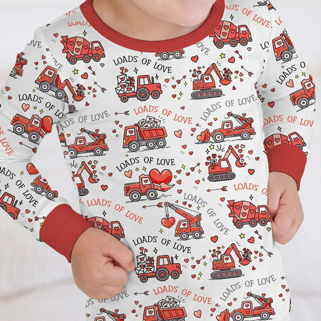 Construction Trucks Loads of Love Bamboo Two Piece Long Sleeve Pajama Set