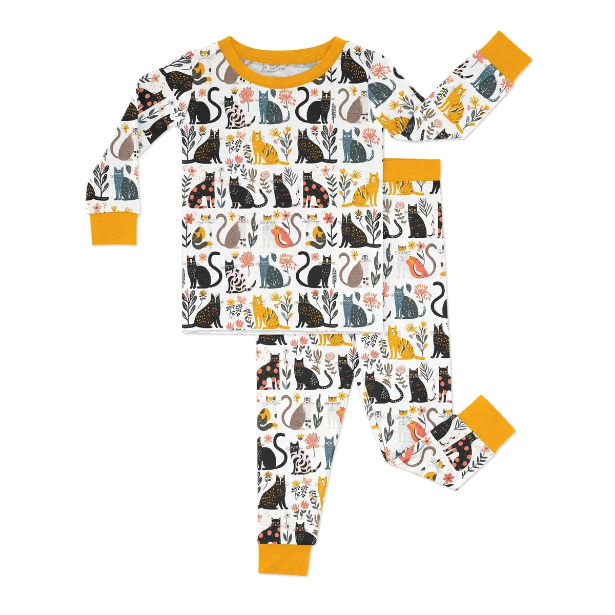 Botanical Cats Bamboo Two Piece Long Sleeve Pajama Set