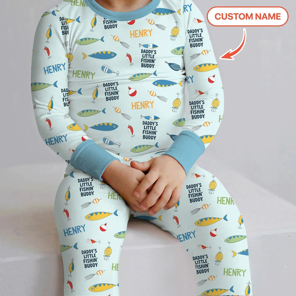 Fishing Squad Family Matching Bamboo Two Piece Long Sleeve Pajama Set