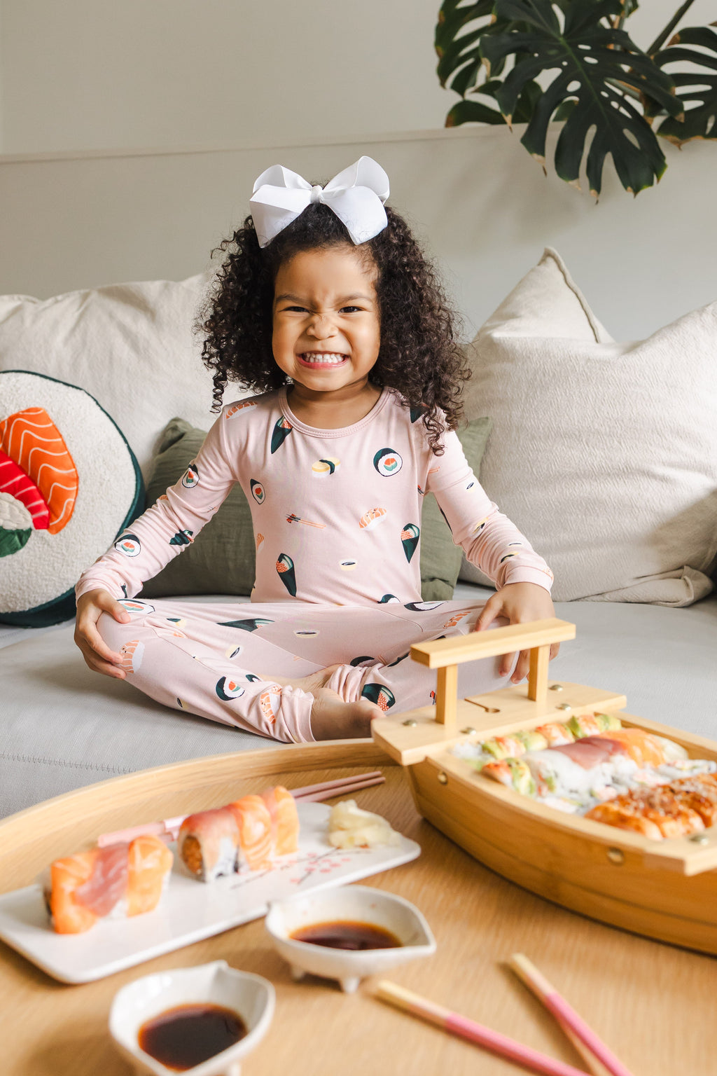 Long Sleeve Pajamas in Blush Sushi