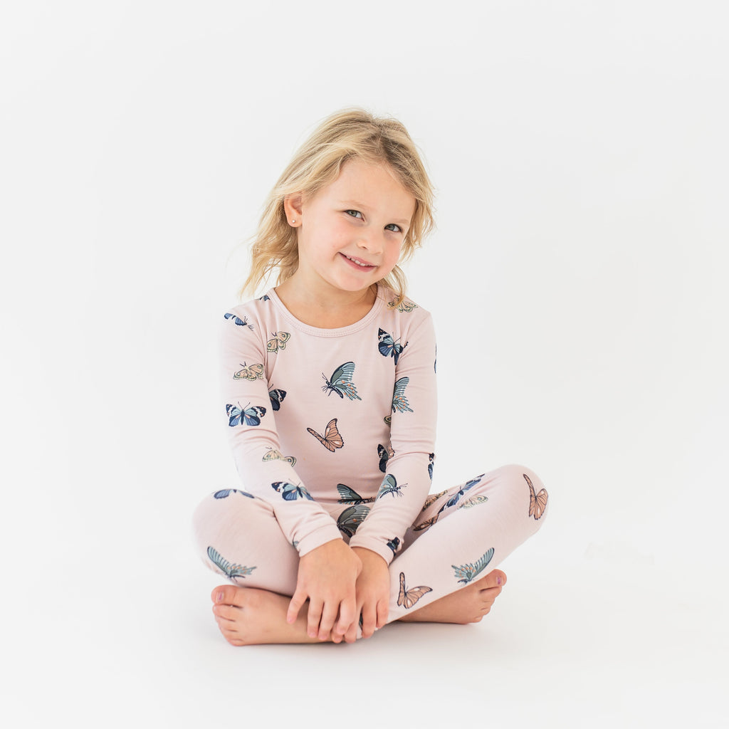 Long Sleeve Pajamas in Blush Butterfly