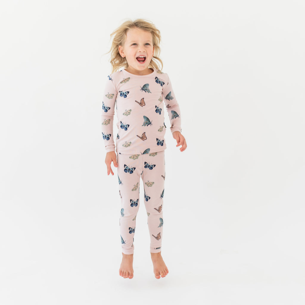 Long Sleeve Pajamas in Blush Butterfly
