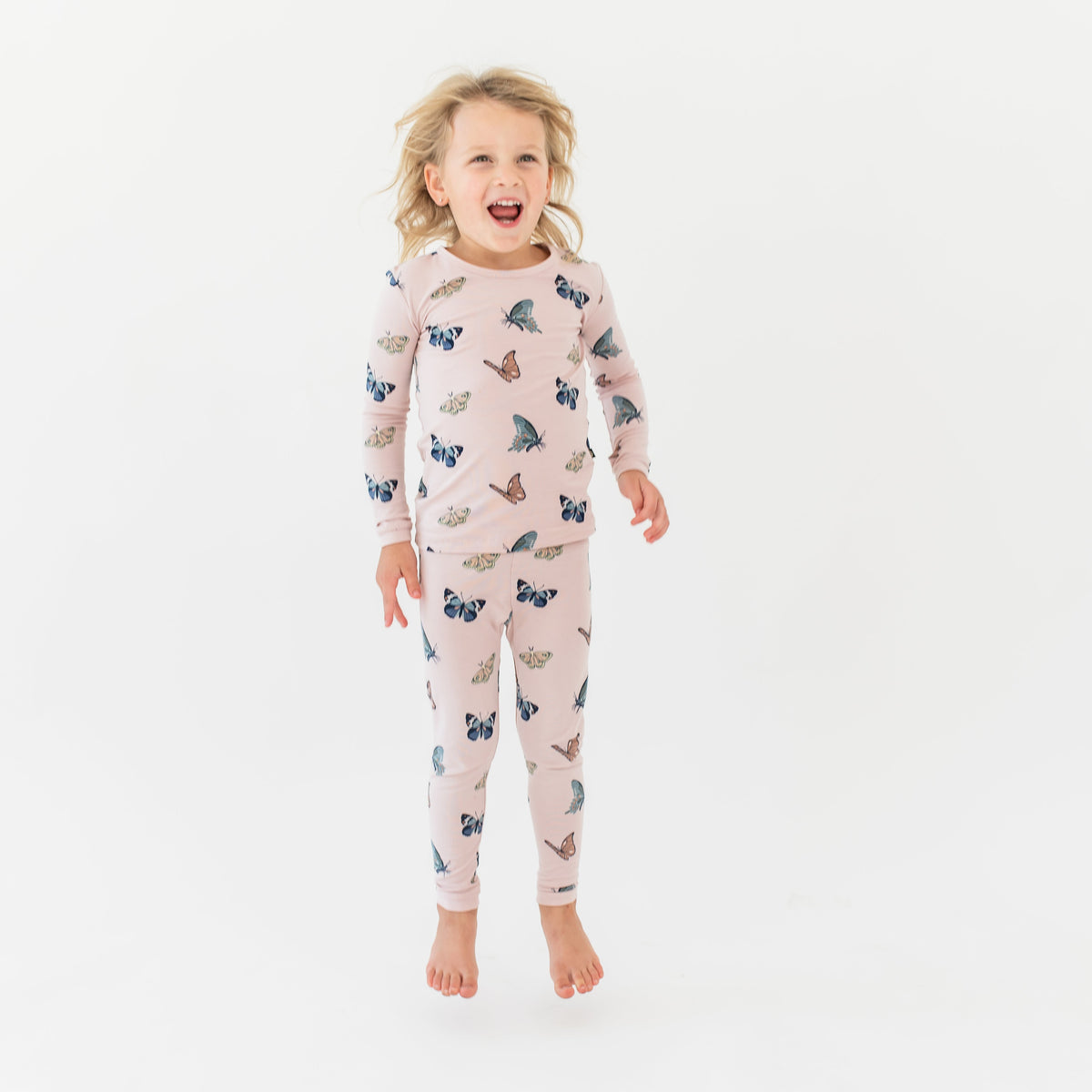 Long Sleeve Pajamas in Blush Butterfly
