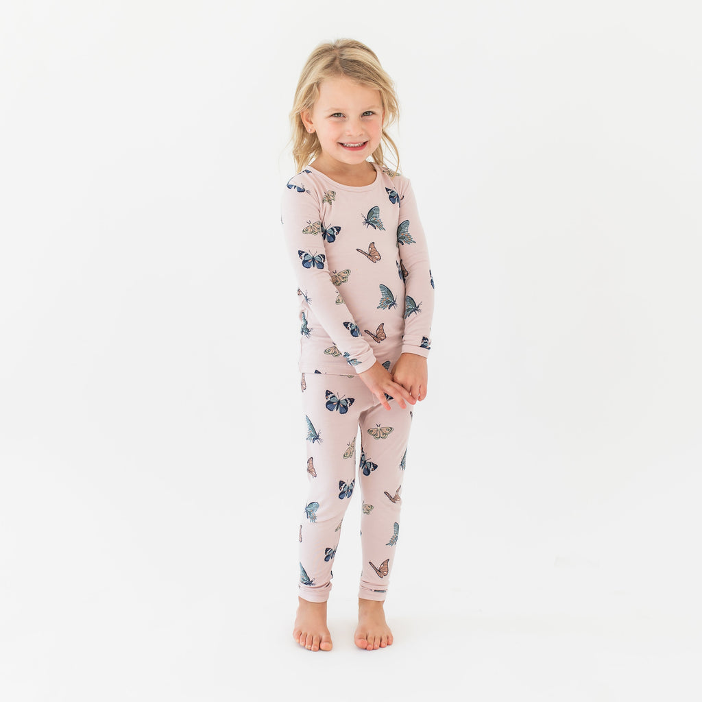 Long Sleeve Pajamas in Blush Butterfly