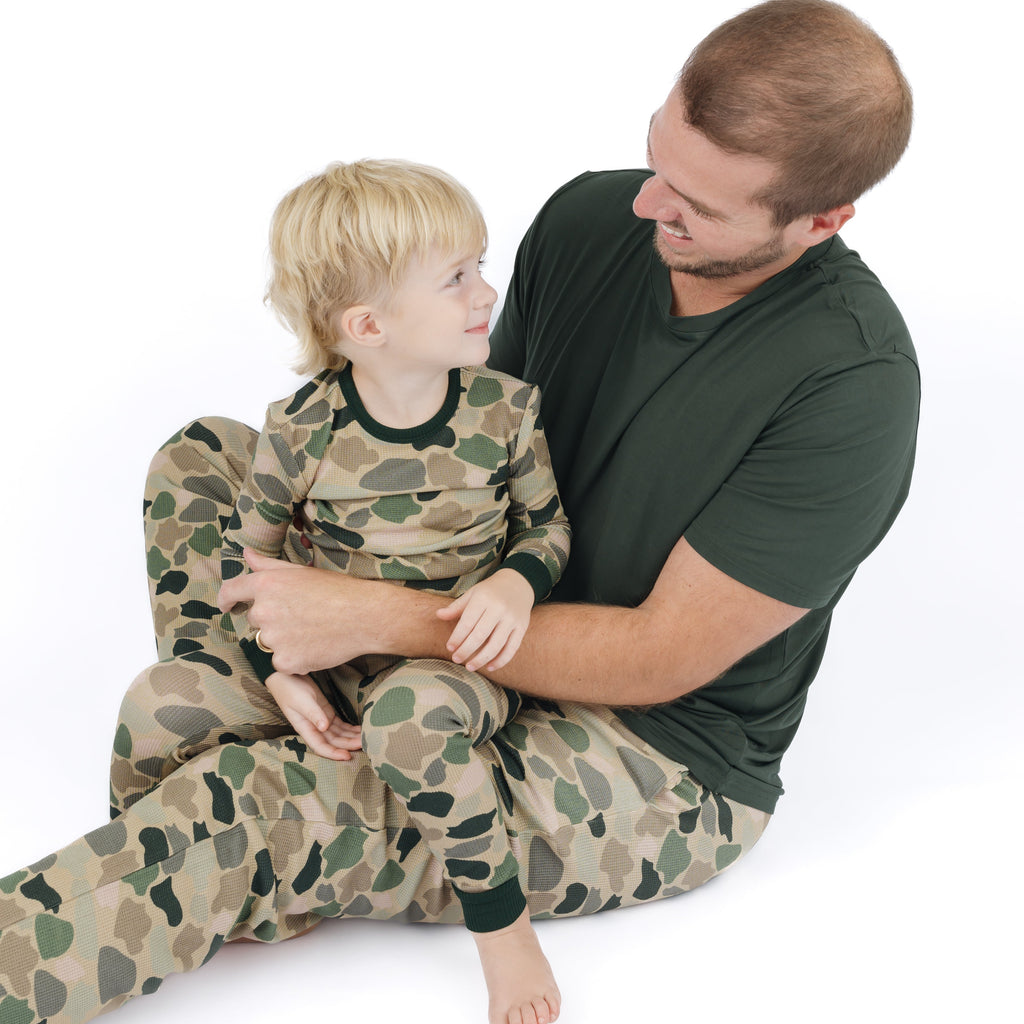Classic Camo Two-Piece Waffle Knit Bamboo Long Sleeve Kids Pajama Pants Set