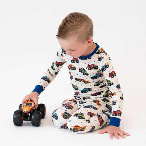 4th of July × Monster Truck Kid Two-Piece Pajama Set