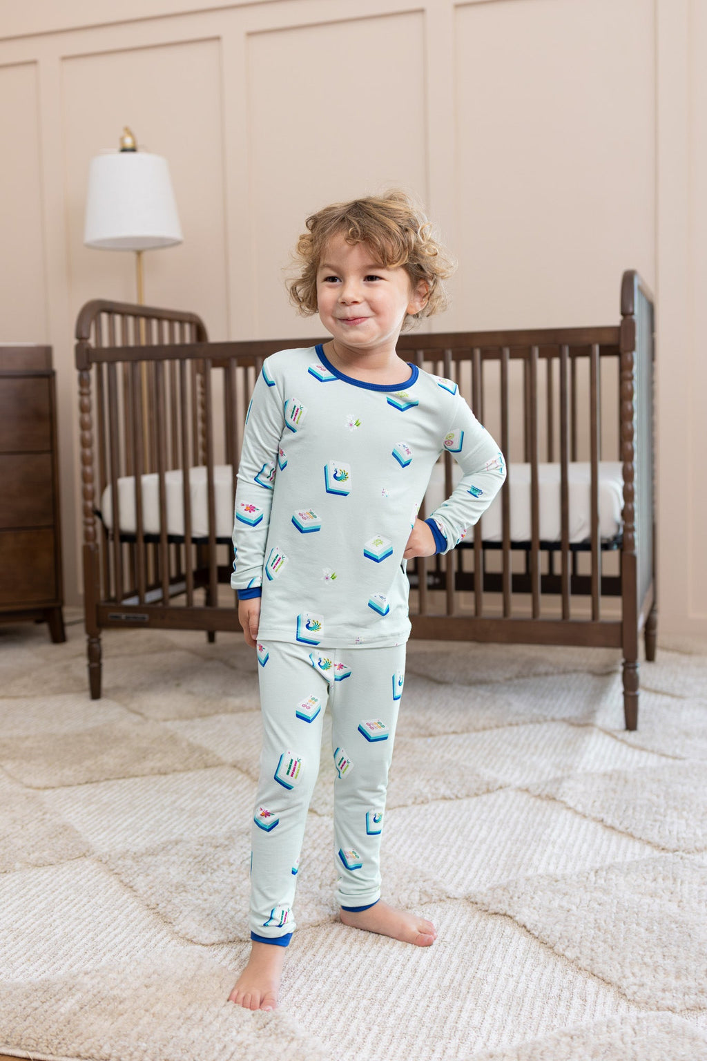 Long Sleeve Pajamas in Dew Mahjong